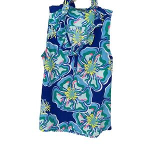 Southern Frock sleeveless‎ ruffle collar tank blouse size XS Blue Floral